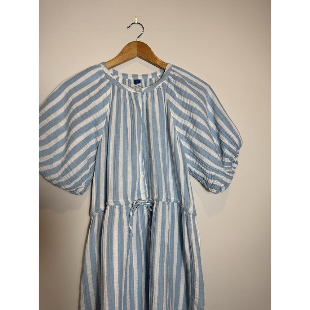 Old Navy Striped 100% Cotton Gauze Tiered Puff Sleeve Dress Size XS Coastal Boho - Picture 3 of 7